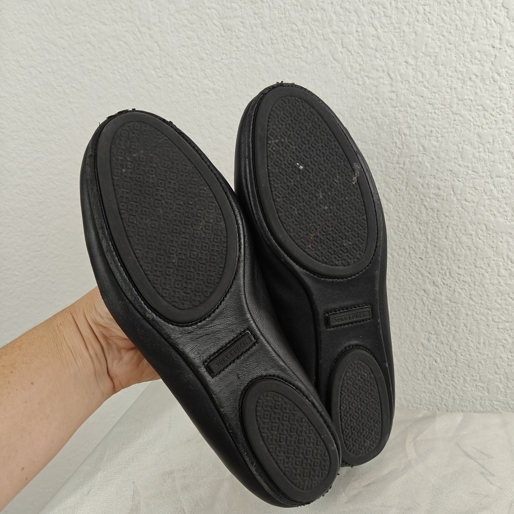 Tory Burch Claire Ballet Flats Black Gold Slip On Size 8 Women's - Picture 11 of 13